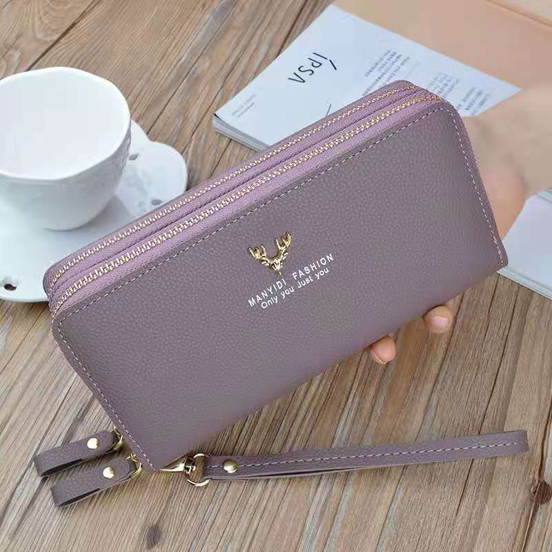 Portfel damski długi koronkowy podwójny zamek błyskawiczny nici do haftowania damski portfel damski multi-card fashion wild portfel na telefon komórkowy 785: purple deer