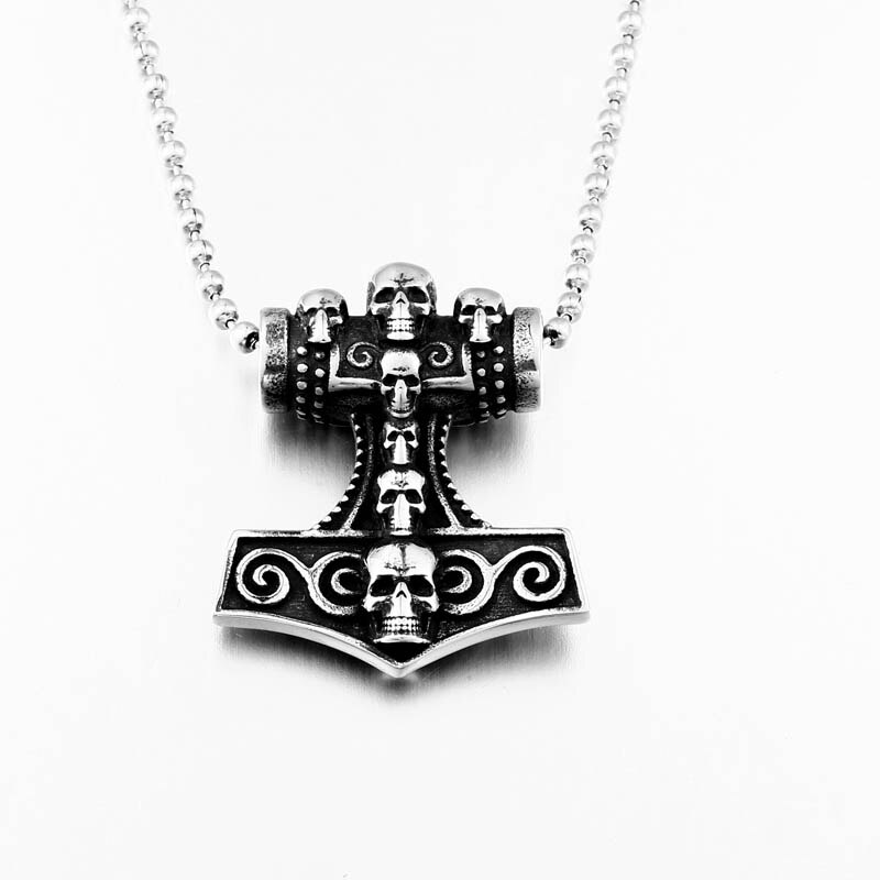 Beier 316l rostfri viking norrländska odin thors mjolnir hammare män skandinaviskt halsband hänge dödskalle smycken  lp390
