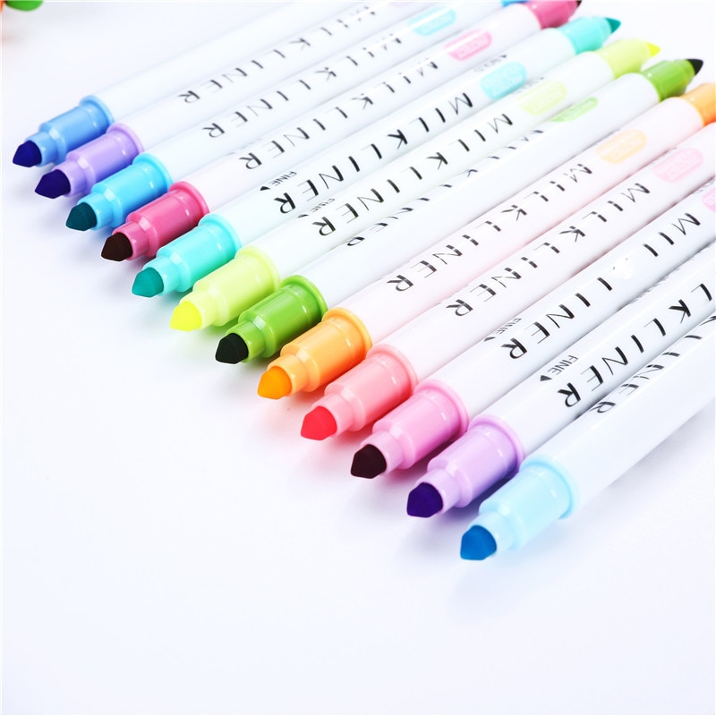 12 Pcs/set Cute Japanese Stationery Zebra Mild Liner Double Headed Fluorescent Pen Milkliner Pen Highlighter Pen Mildliner