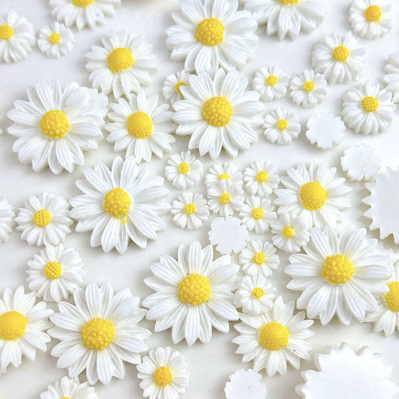50 Uds. De Mini dijes de margaritas de resina 3D para uñas, flores blancas, decoración artística de uñas de verano, accesorios de manicura DIY, manualidades