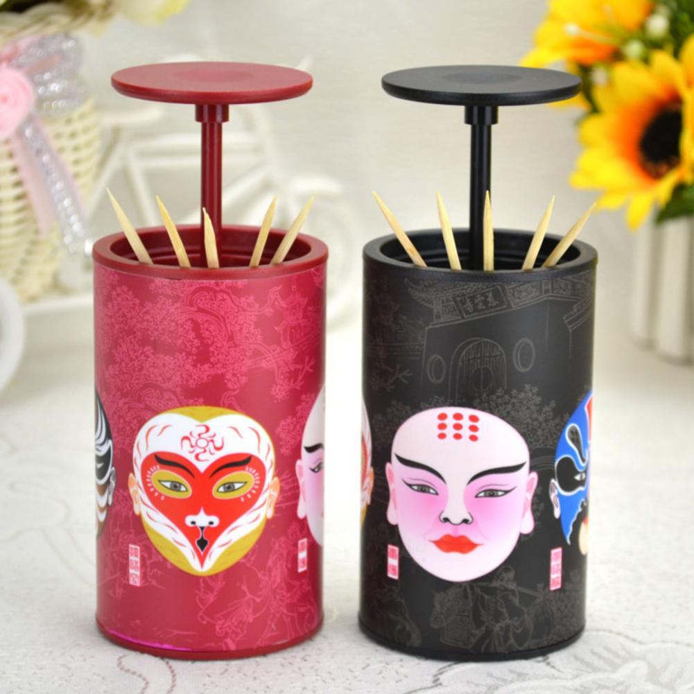 Toothpick Holder Chinese Style Automatic ABS Chinese Opera Face Pattern Toothpick Dispenser for Toothpick Toothpick Holder