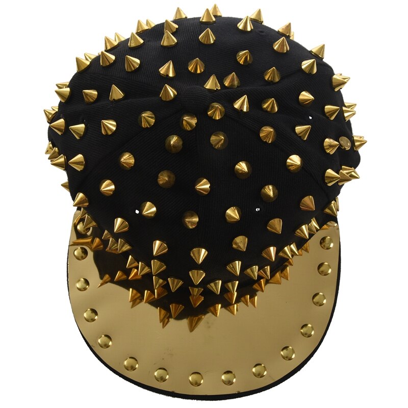 Chapeau noir casquette à clous or Hip Hop Punk gothique: Default Title