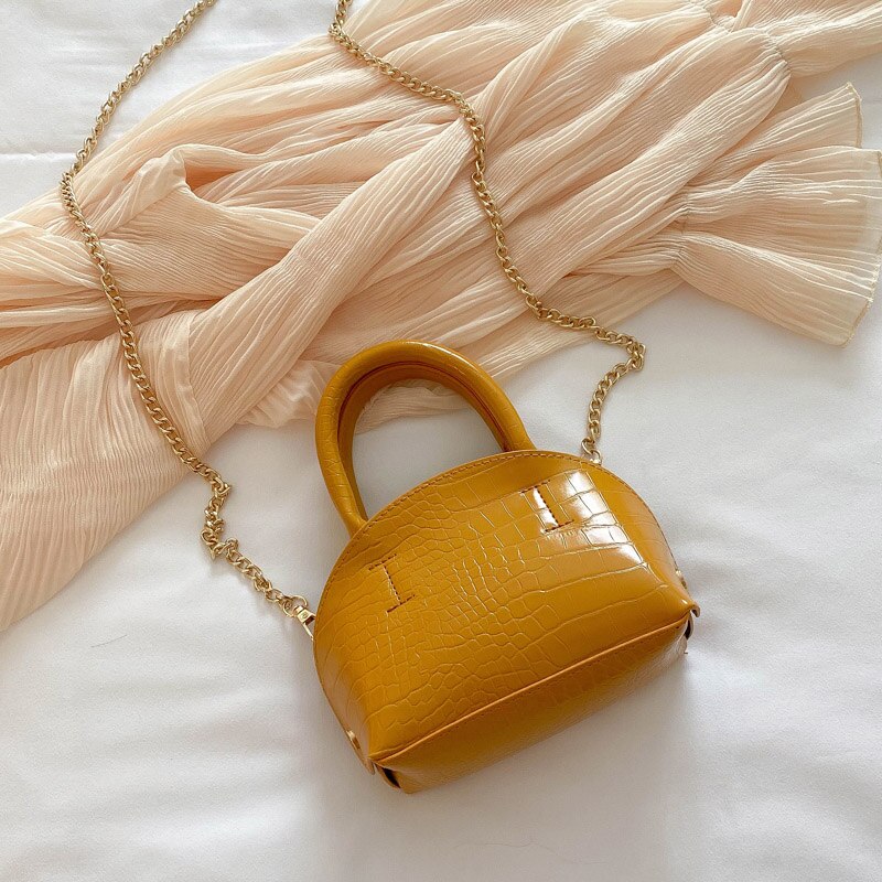 Mini-tas met krokodillenmotief, pu-leren dameshandtas, schoudertas met ketting: Geel