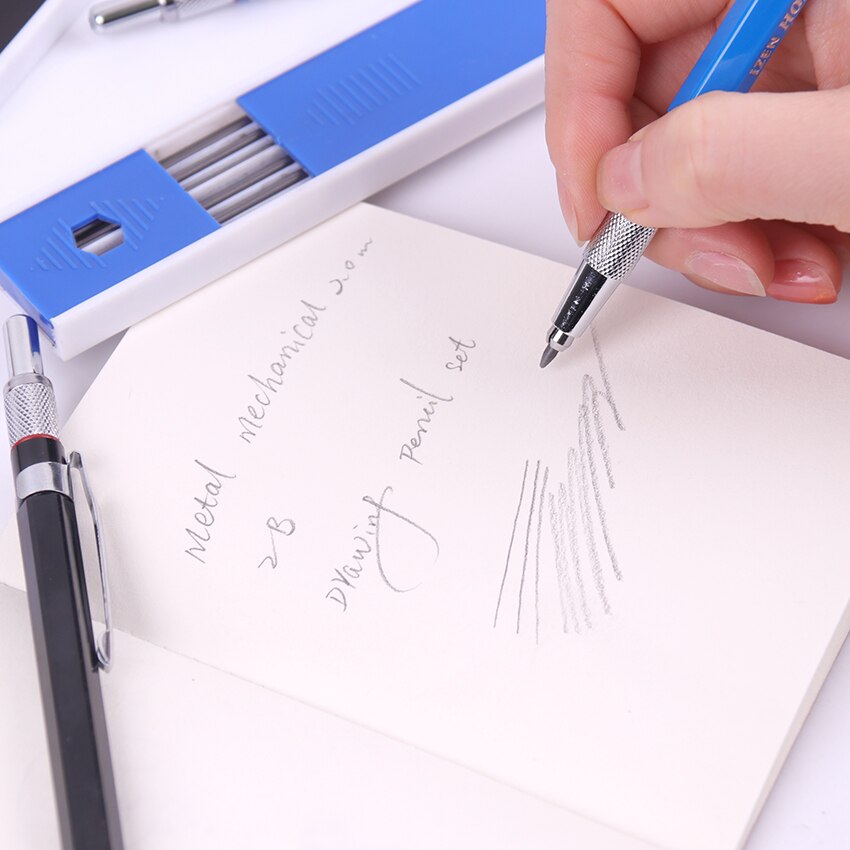 1+12PCS Leads Holder Drawing Pencil Set Writing School Stationery HB Lead Pencils Mechanical Automatic Pencil