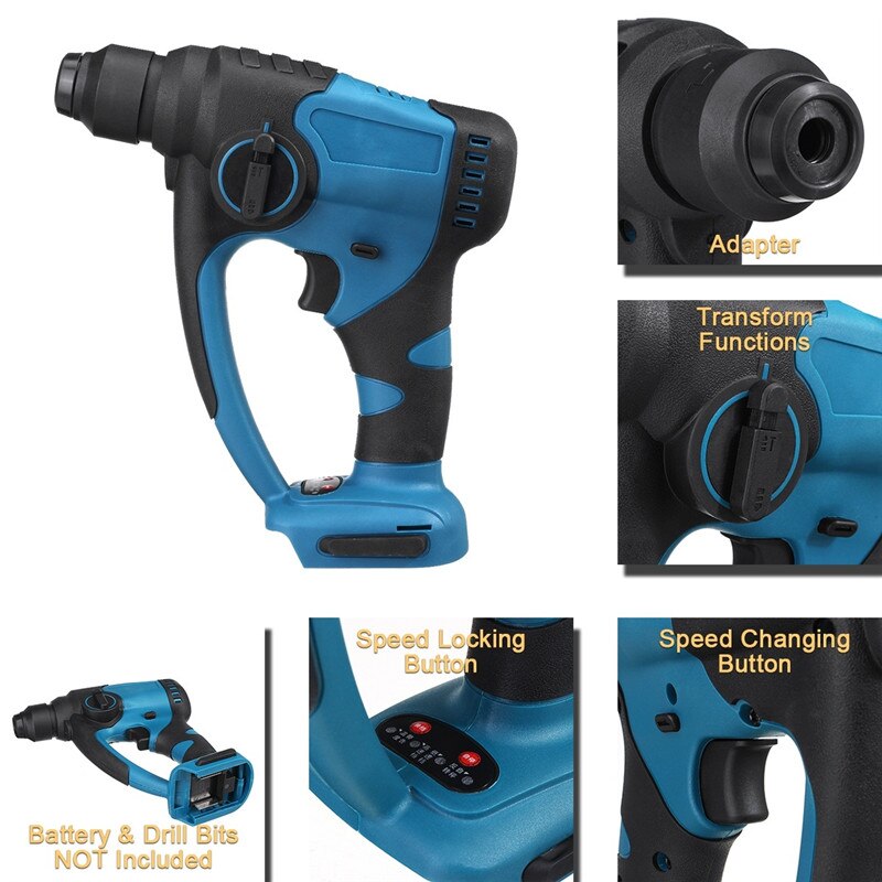 18V Brushless Cordless Hammer Drill Rechargeable Electric Rotary Hammer Impact Drill Power Tools For Makita Battery