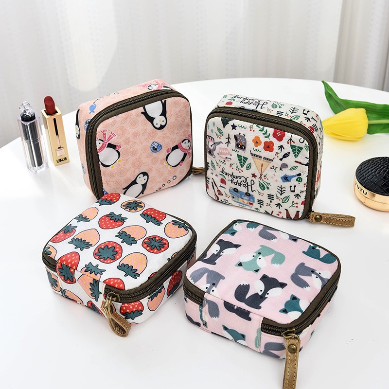 Kvinders hygiejnebind kosmetikpose opbevaringspose stor kapacitet rejse sød enkel japansk sanitets lynlås taske arrangør