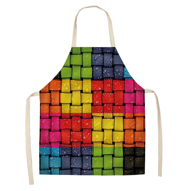 1 stuk regenboogkleurige geometrische keukenschort voor vrouwen katoenen linnen slabbetje huishoudelijke schoonmaakschort kookschort 53*65cm q0001: F
