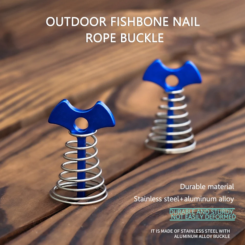 3/5/10PCS Spring Fishbone Deck Pegs Tent Stakes Awning Anchor Wind Rope Buckle with Carabiner Deck Fixed Nails Camping Tent Hook