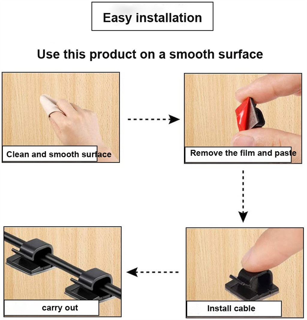 50pcs Cable Clips Self Adhesive Cord Management Black Wire Holder Organizer Clamp Self-adhesive Car Wire Clip Accessories Stock