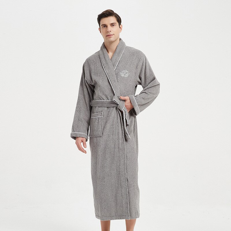 Peignoir d&#39;hiver en tissu éponge pour homme, 100% coton, très épais, , luxueux, couleur unie: Grey / XL(185-195cm)
