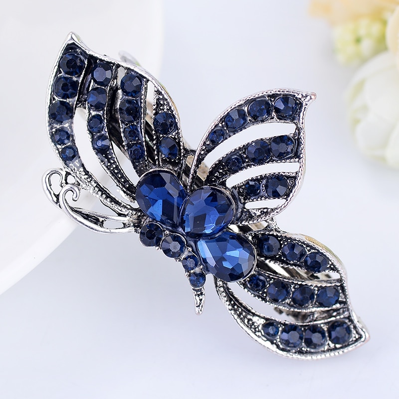 EASYA Vintage niebieski Rhinestone Hairwear motyl kwiat klamry do włosów kobiety spinki do włosów Retro łuk akcesoria do włosów biżuteria