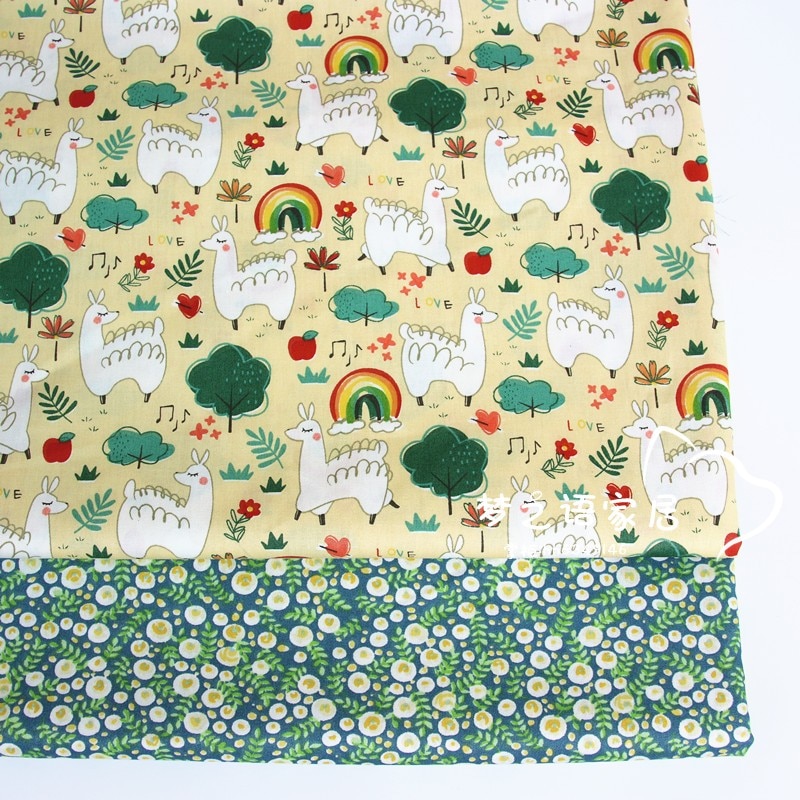 Tela de algodón con estampado de Alpaca para bebés y niños, 160cm x 50cm, edredón, ropa de cama, ropa de retales