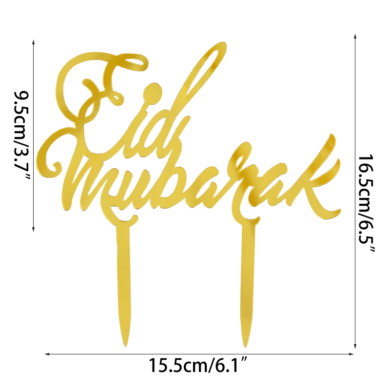 Eid Mubarak Cake Topper Gold Acrylic Moon Cupcake Topper for Ramadan Mubarak Cake Decorations Islamic Muslim Eid Baking Supplies: E01