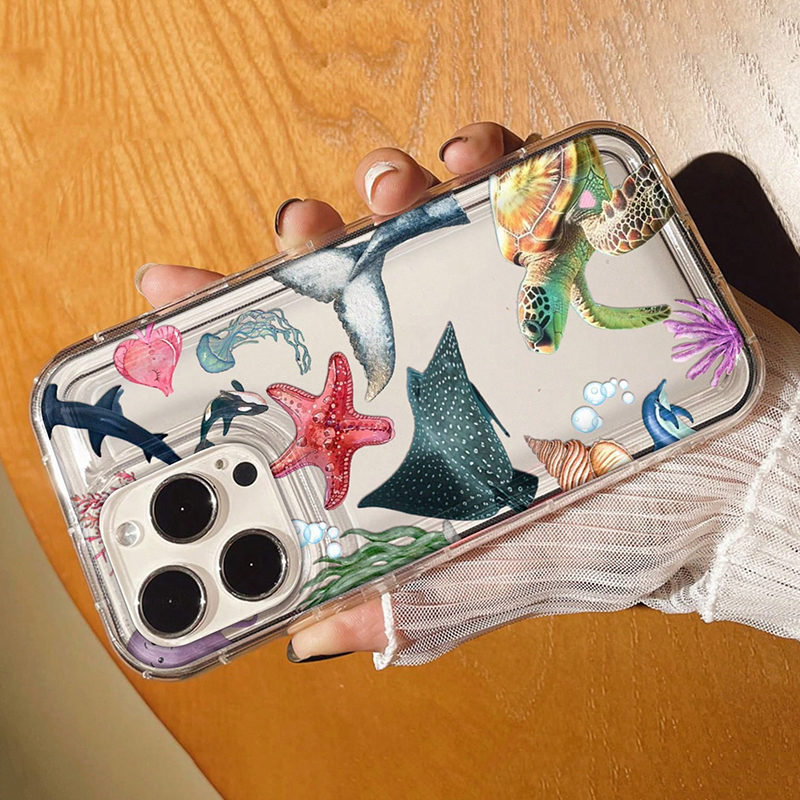 Funda de teléfono transparente con estampado de tortuga marina de animales marinos de verano para iPhone 11 12 13 14 15 16 Pro Max XS X XR 7 8 Plus 16e SE 2022