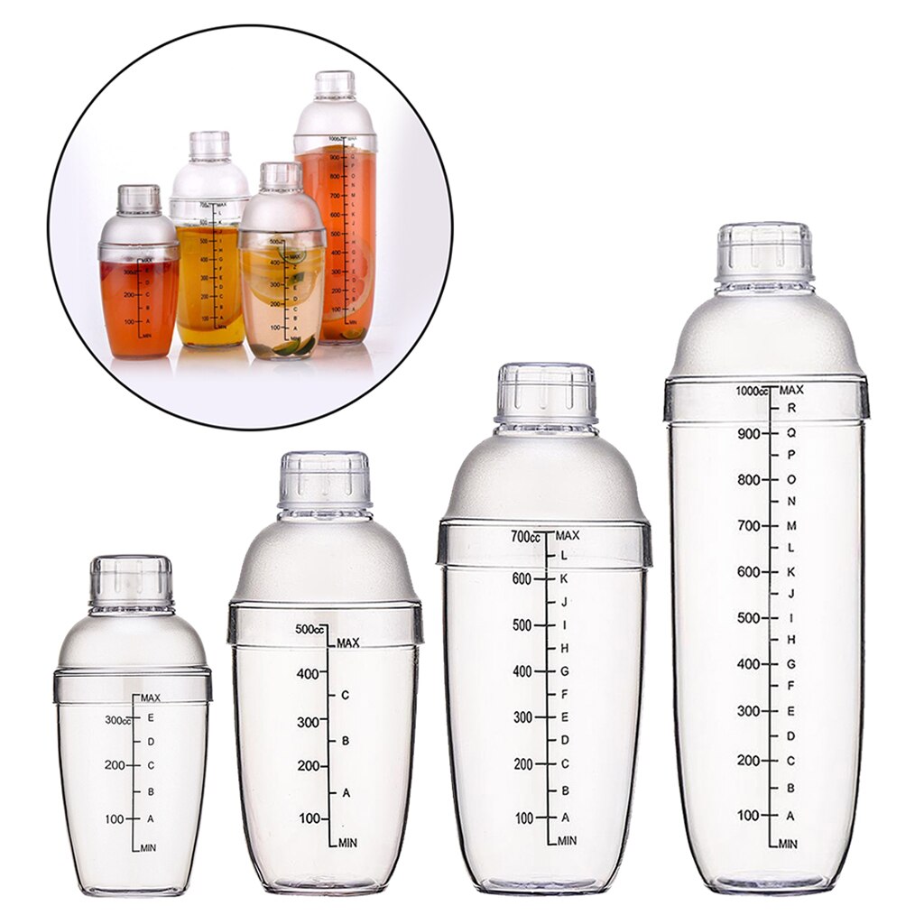 Cocktail Shaker Bar Tool 4 Sizes - Martini Shaker - Plastic Acrylic Clear Bar Tool, 10 oz, 18 Oz, 25 oz, 35oz