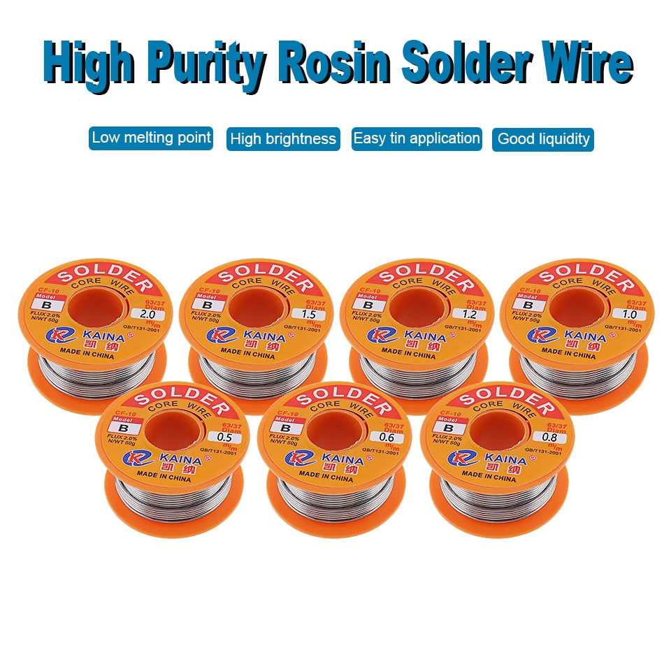 50g 0.6/0.8/1/1.2 /1.5/2.0mm 63/37 FLUX 2.0% 63/37 Tin Lead Tin Wire Melt Rosin Core Solder Soldering Wire Roll No-clean
