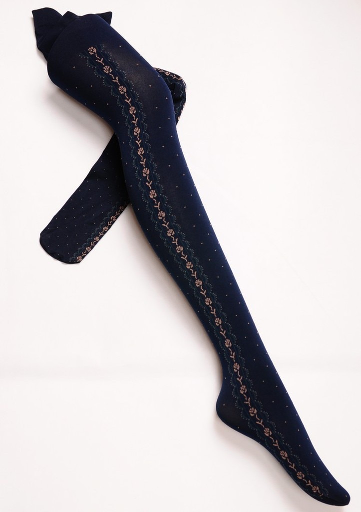 Lente en herfst japanse retro zij jacquard kant fluwelen panty's dames visnet panty's voor dames transparante panty's: Marineblauw