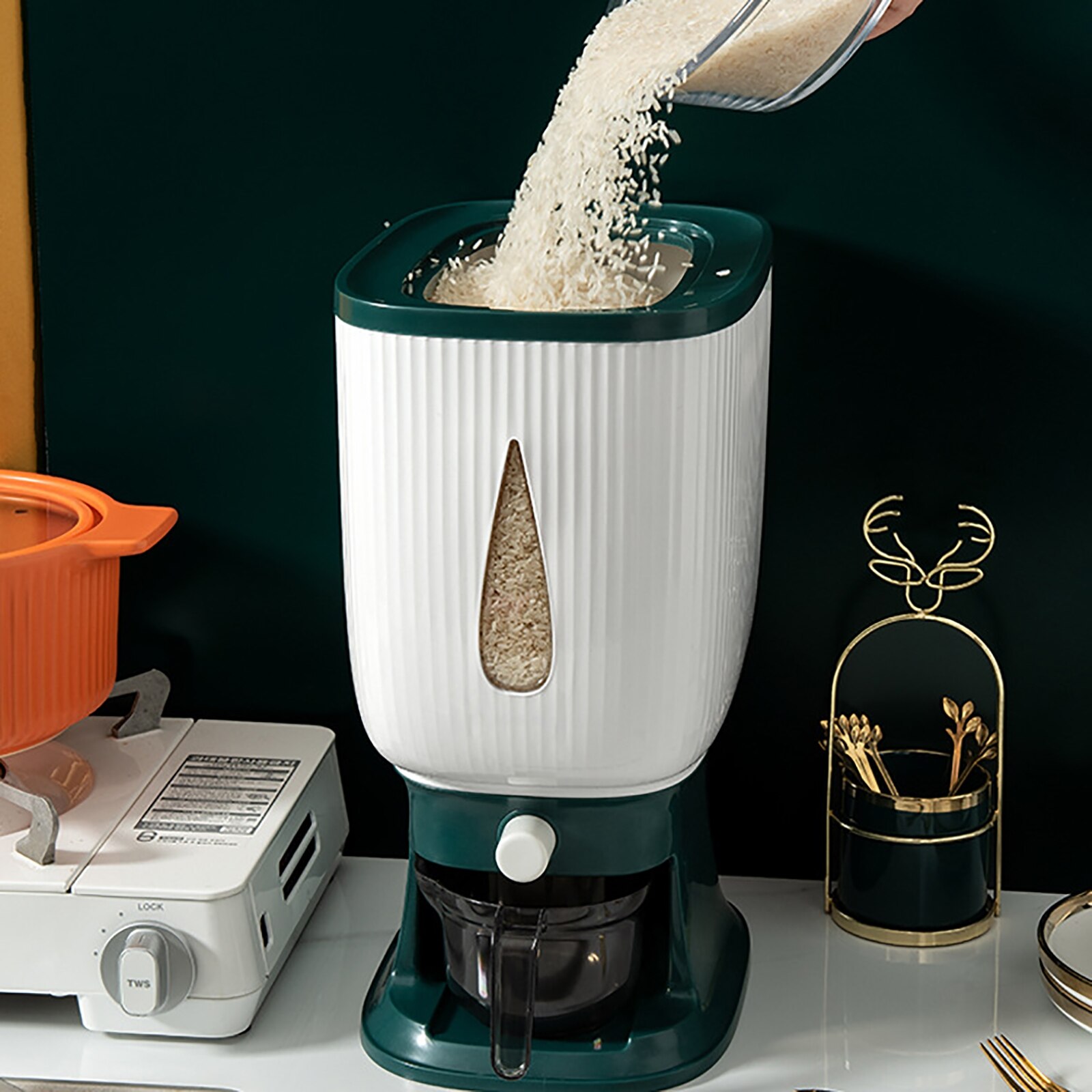 Grand distributeur de grains de riz 10Kg, boîte de rangement scellée avec couvercle, cylindre de mesure, résistant à l'humidité, ménage