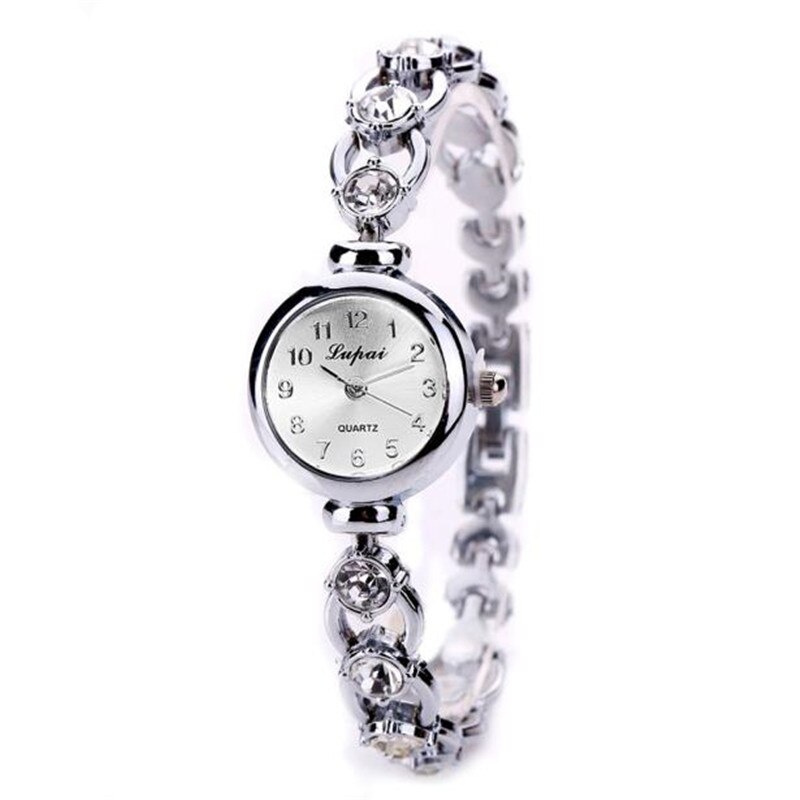Lvpai dameure rosa guld vintage armbåndsur luksus mærke rustfrit stål med rhinestones kvinde ur relogio feminino: Sølv