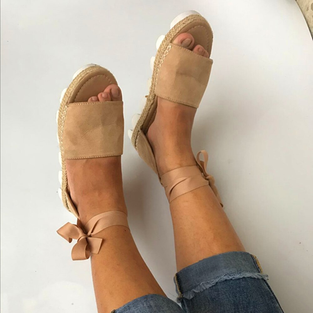 Sandalias planas a la con plataforma y correa en el tobillo sandalias de gladiador de Punta abierta con cordones casuales chanclas Roma verano Zapatos femeninos