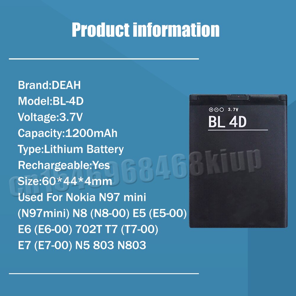 BL-4D-batería de litio recargable BL 4D BL4D de 1200mAh para Nokia Mini, E7, E7-00, N5, N8, N8-00, E5, E6, E5-00, 702T, T7-00, 803, N803