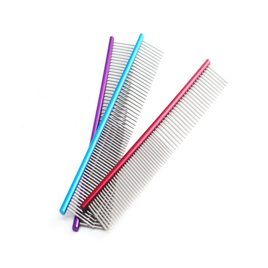 Wysokiej jakości kolorowy obraz grzebień dla zwierząt domowych profesjonalny stalowy grzebień groomerski robić czyszczenia włosów trymer szczotka 19cm zwierzę domowe pies Kot AD
