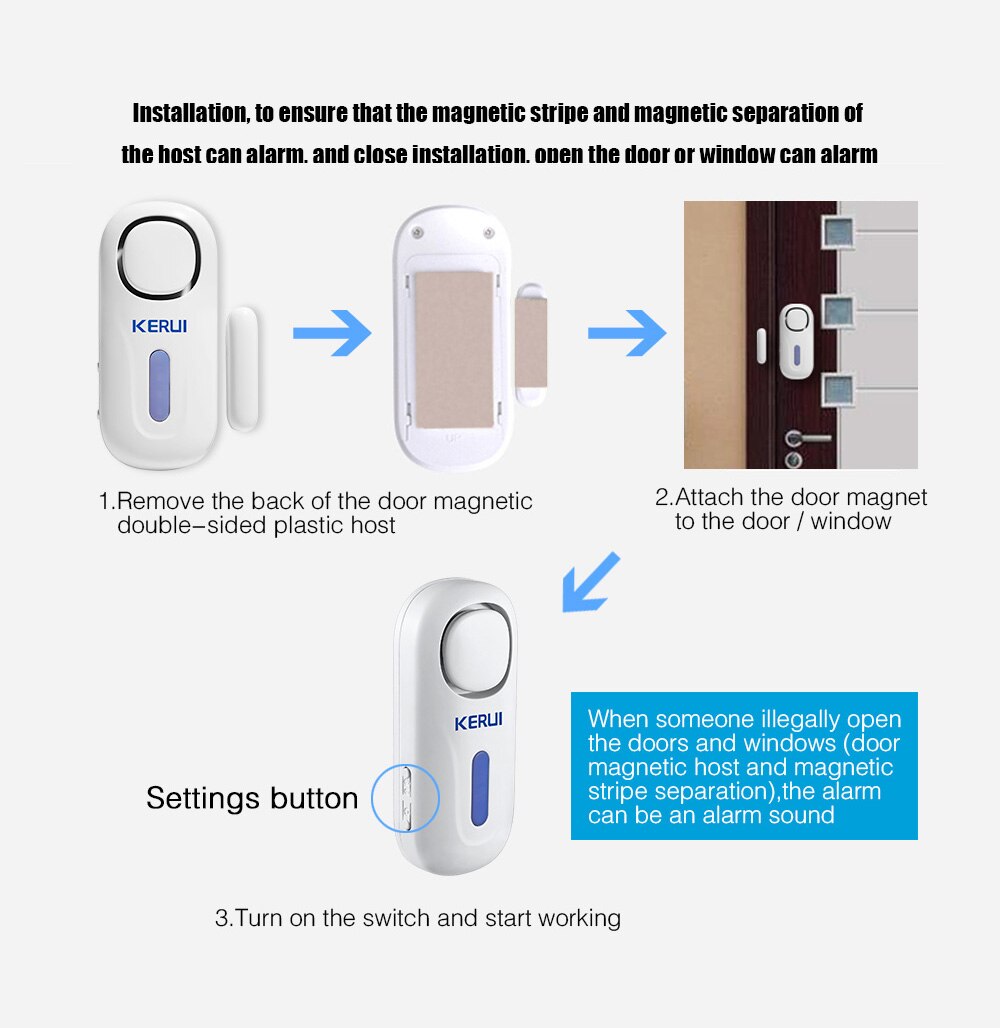 KERUI D2 Door Window Sensor Built-in Siren 120dB Loud Home Security Independent Door Sensor Alarm System With Remote Control
