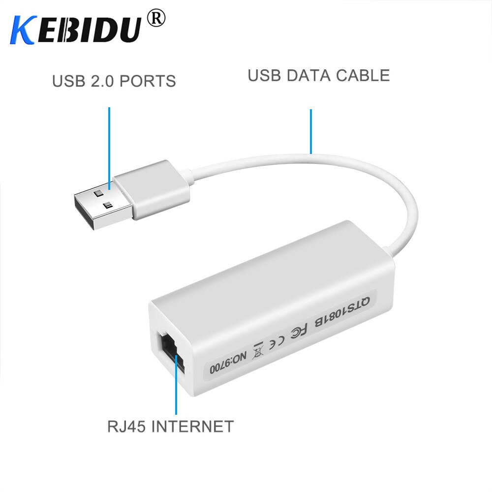 Kebidu USB 2.0 Ethernet Network LAN Adapter Card USB to RJ45 10/100 Adapter For PC windows7 8 10 Laptop High Performance