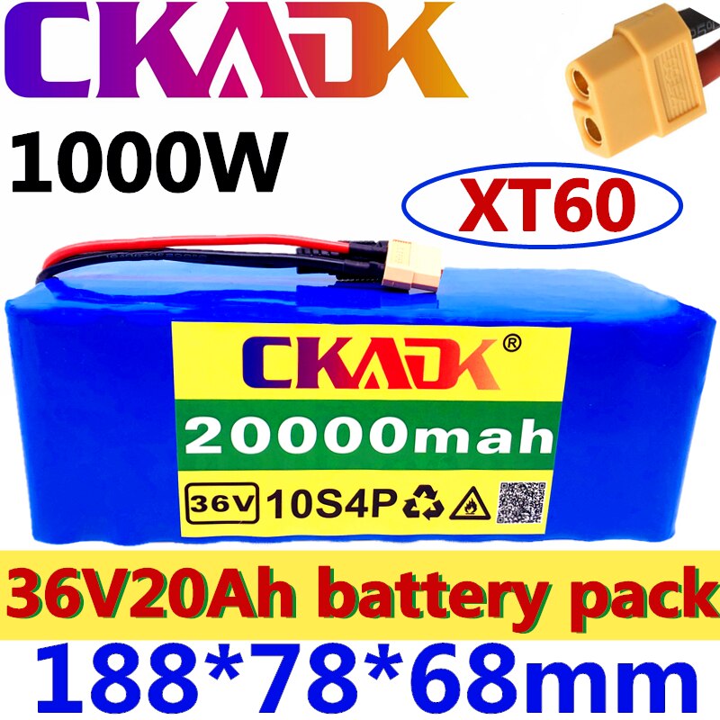 36V Batterij 10S4P 20Ah Batterij 1000W High Power Batterij 42V 20000Mah Ebike Elektrische Fiets Bms 42V Batterij Met Xt60 Plug