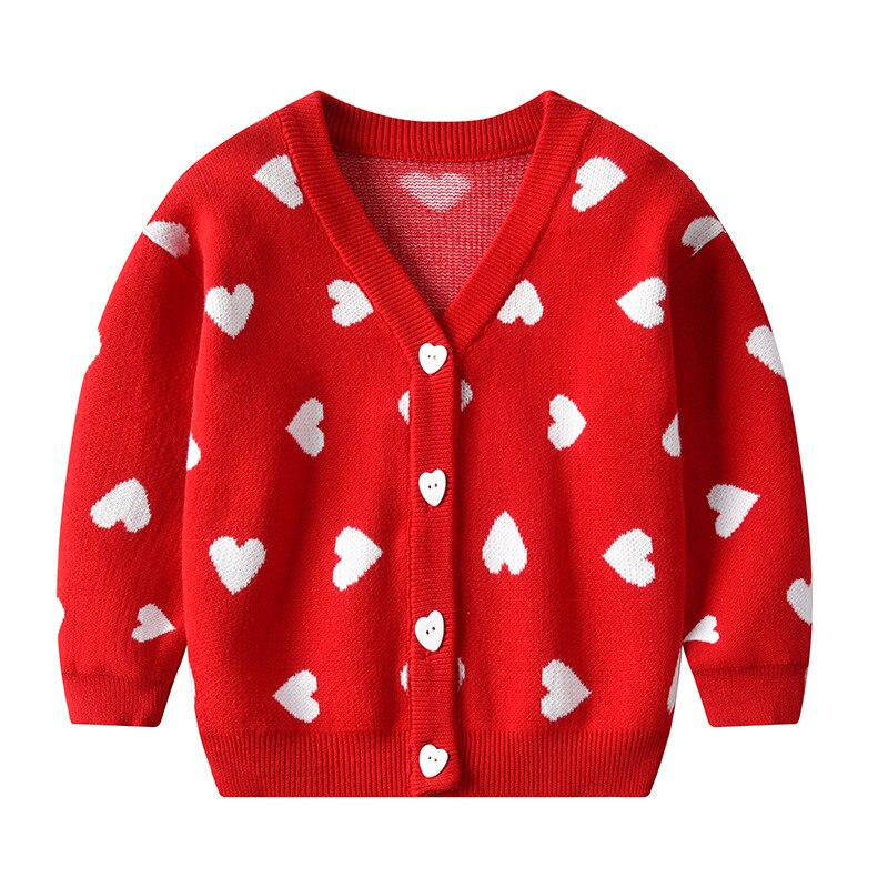 Heart Pattern Sweaters Baby Cotton Knit Cardigan Sweater Kids Long Sleeve Autumn Children Clothes Boy Girl Outer Wear: 6T