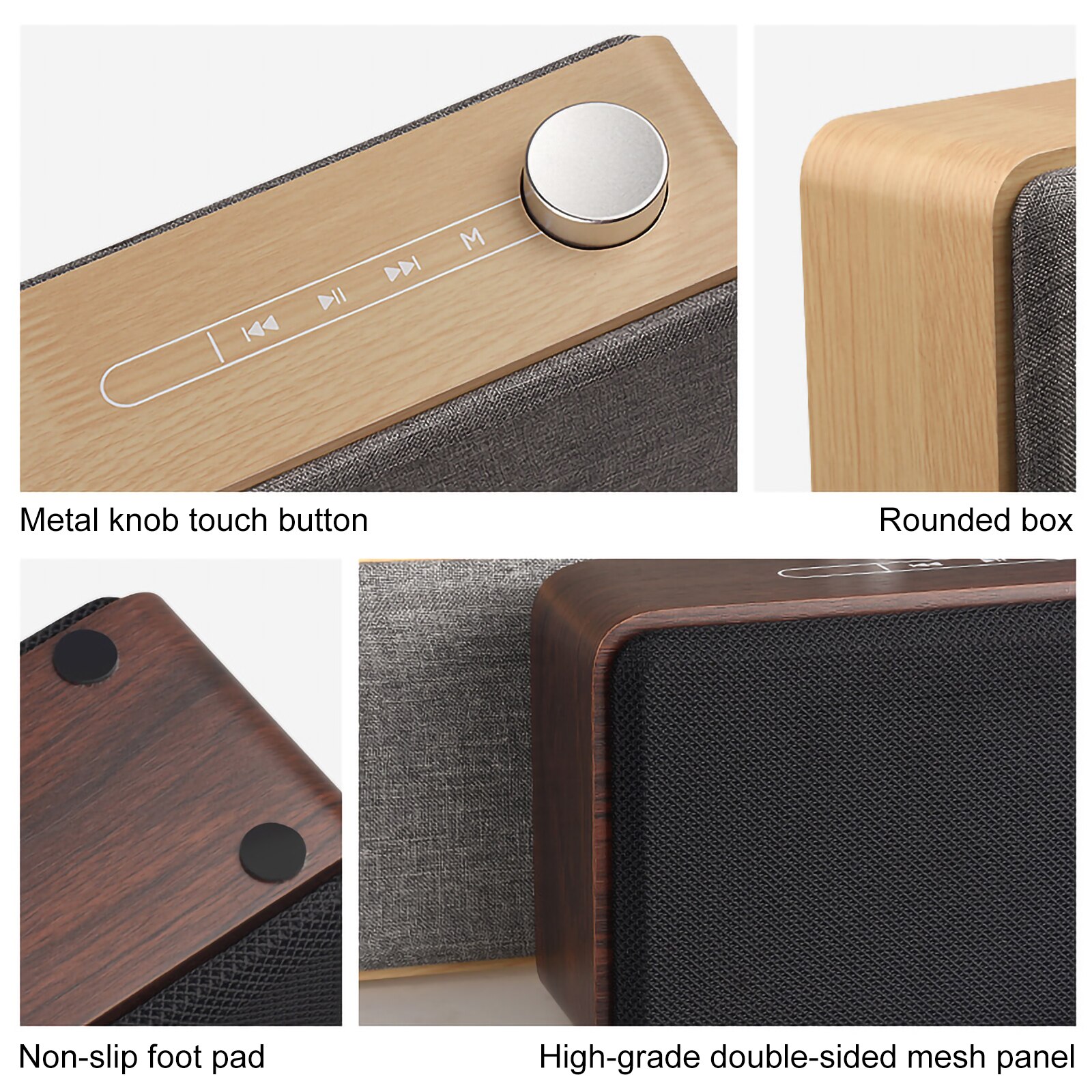 Retro Wooden Wireless Bluetooth Speaker Touch Operation 70MM Loudspeaker Home Stereo Audio Speakers