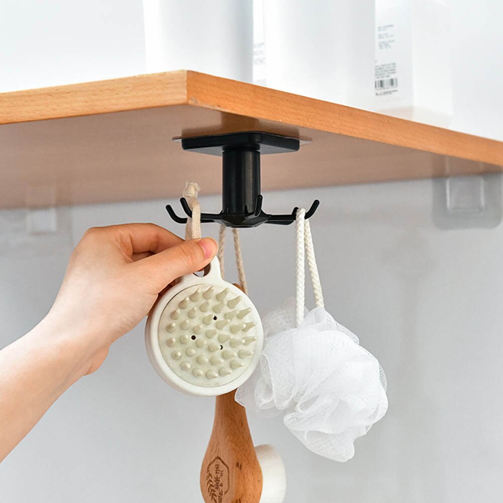 360 Rotation Plastic Hook Universal Utensils Holder Hanger Retractable Storage Shelf Save Room Organizer Hole Free Hooks