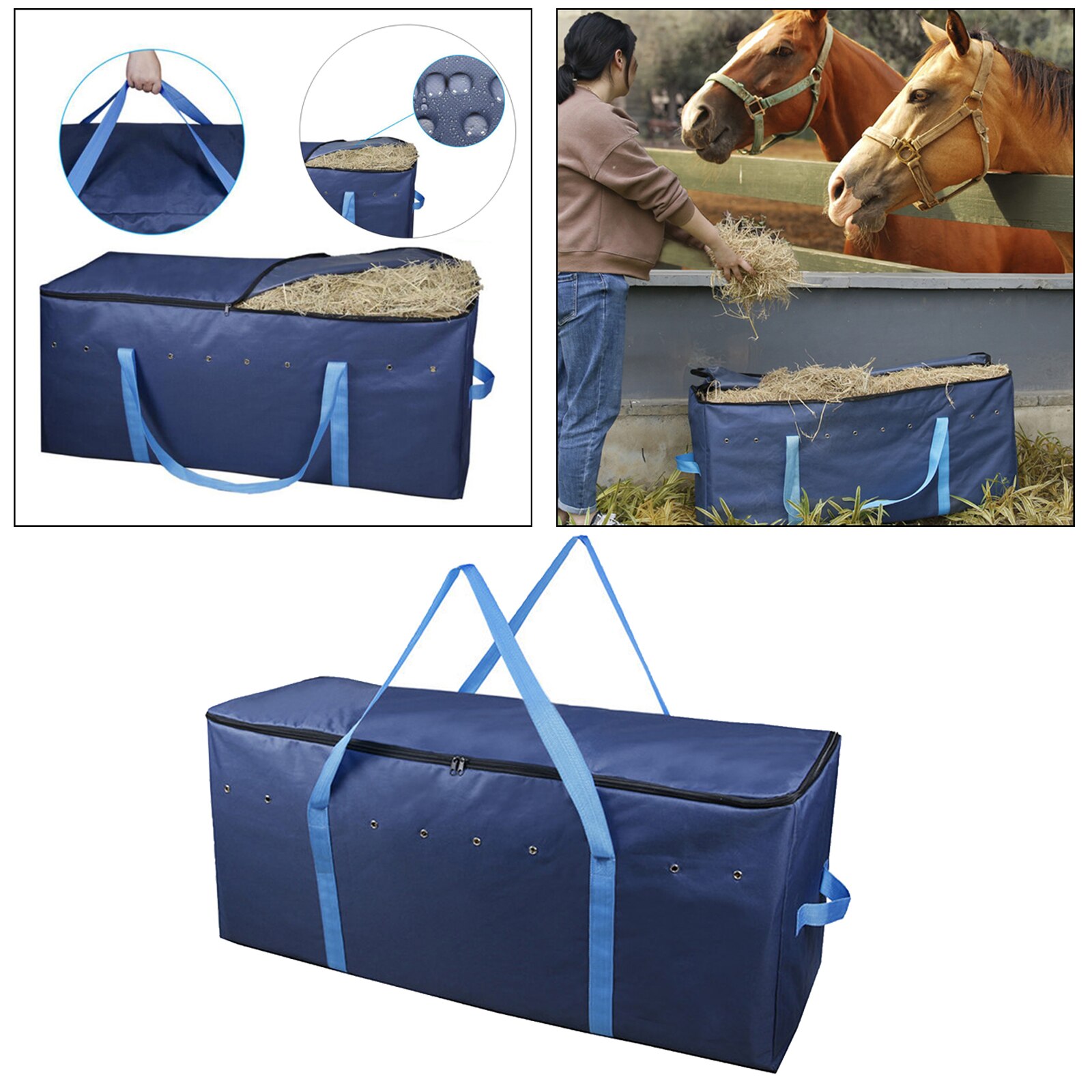 Portable Heavy Duty Hay Bale Bag Zipper Tote 600D Oxford Cloth Waterproof