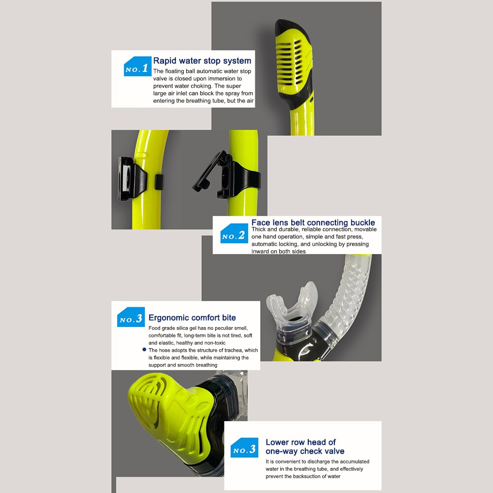 Diving Snorkel Snorkeling Gear Dry Snorkel Underwater Breathing Tube Silicone Swimming Diving Snorkel Dry Breathing Tube