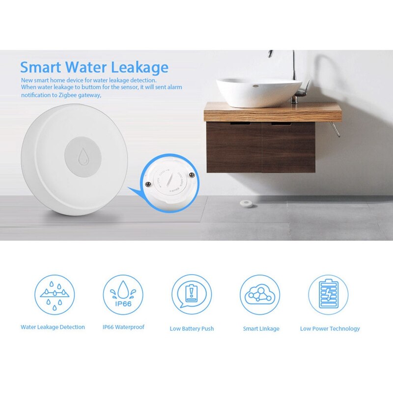 Zigbee Smart Home Water Leak Sensor Wireless Flooding Detector Water Leakage Detection Alert Water Level Overflow Alarm Tuya Sma