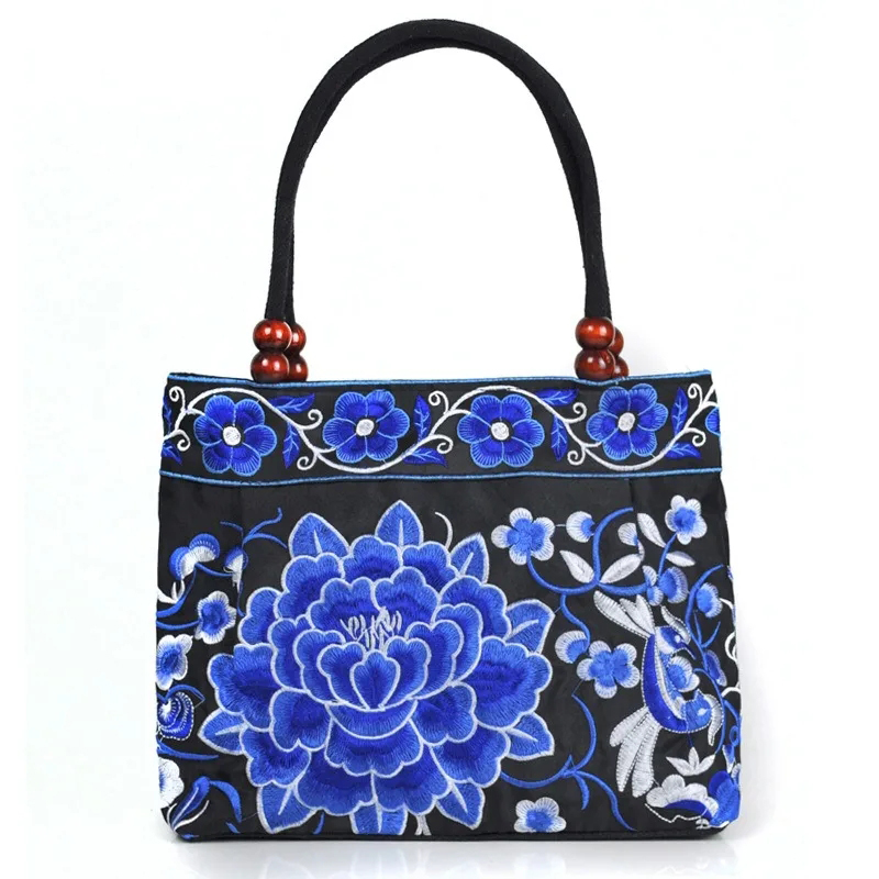 Original Ethnic Style Canvas Embroidered Women's Bag Handheld Small Bag Embroidery Handbags for Women: Fluorescent Green