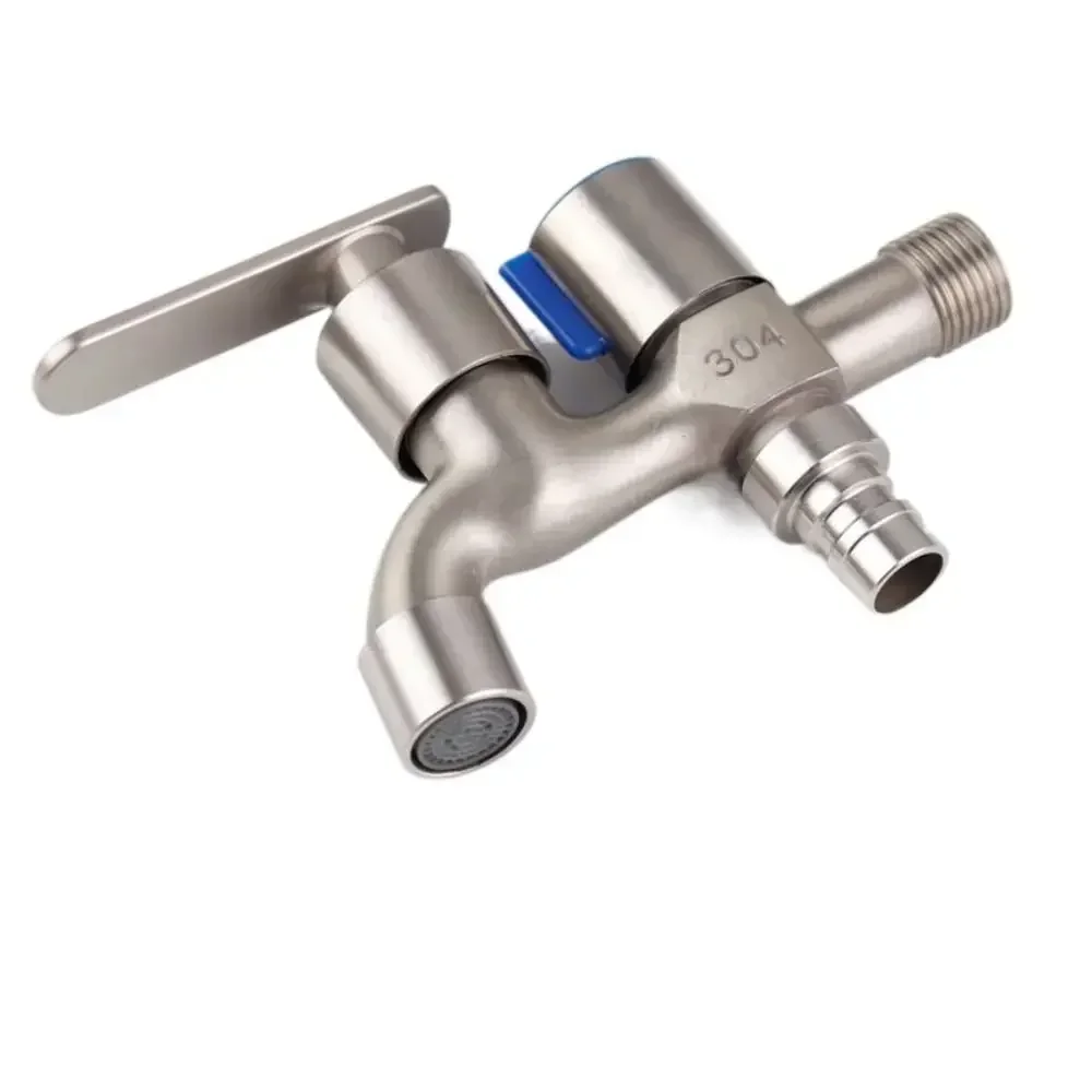 One-in-two-out Double Water Outlet Tap Dual-water Stainless Steel Mop Pool Faucet Water Switch Outdoor Garden Bibcock