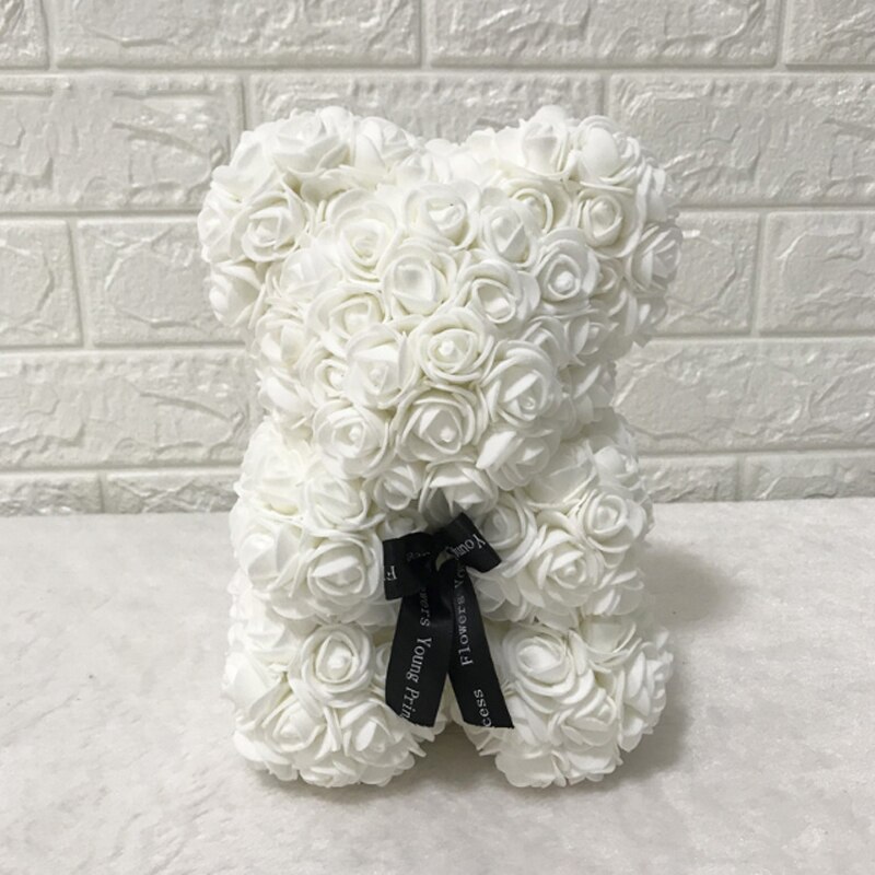 Diy 25 cm bamse rose bjørn med kasse kunstig pe blomst bjørn rose valentinsdag for kæreste kvinder kone mors dag