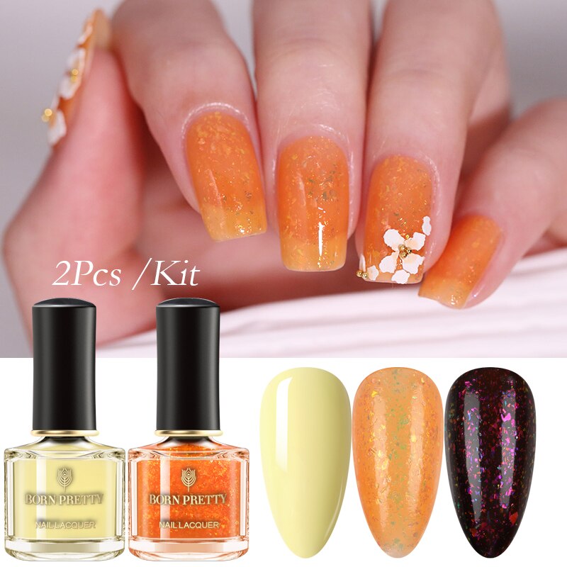 Geboren Pretty 2 Pcs Nagellak Set 6 Ml Shining Mica Transparant Rood Oranje Glinsterende Nail Art Polish Vernis manicuring