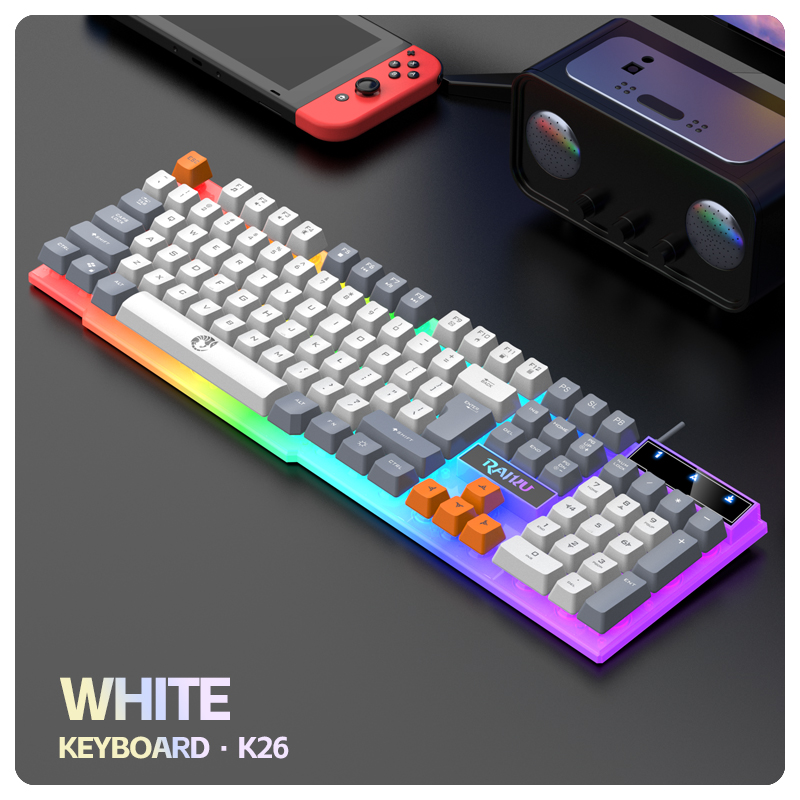 Single keyboard and keyboard mouse RAIKU T26 Three tone Luminous Keyboard Mouse Wired Mechanical Touch Gaming Mouse Keyboard Set: Olive