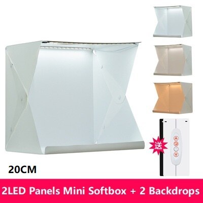 Boîte à lumière LED 40CM, Mini Studio de photographie Portable, Kit de fond et 6 arrière-plans de couleurs, boîte à lumière USB pour téléphone DSLR: 20CM 2LED Panels-2PC