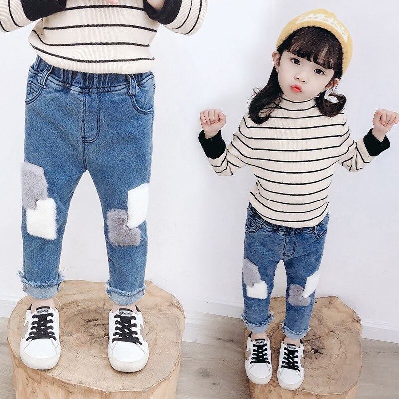 Pantalones vaqueros para niño y niña, pantalón de tela vaquera con retales de piel, ropa para niño de 2, 4, 5 y 6 años, para primavera y otoño