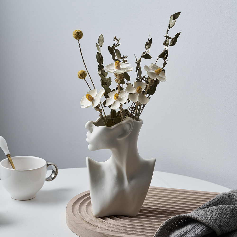 Ansigt vase keramik moderne kunst skulptur boligdekoration plantekrukker dekorativ stue dekoration bordplade blomstervaser
