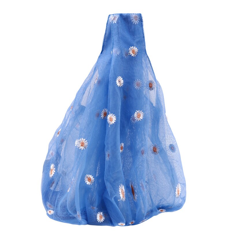 Bolso pequeño de tela transparente para mujer, bolsa de tela con bordado de margaritas, de , ecológico, para frutas, monedero para niña,: dark blue