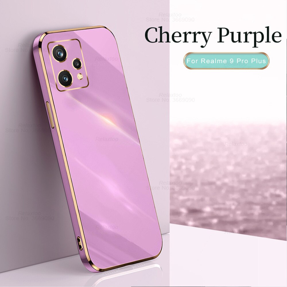 Luksusowe poszycie kwadratowa ramka silikonowe etui do Oppo Realme 9 pro plus proplus Realme9pro realmi 9pro + ochrona tylna obudowa telefonu: For Realme 9 proplus / purple