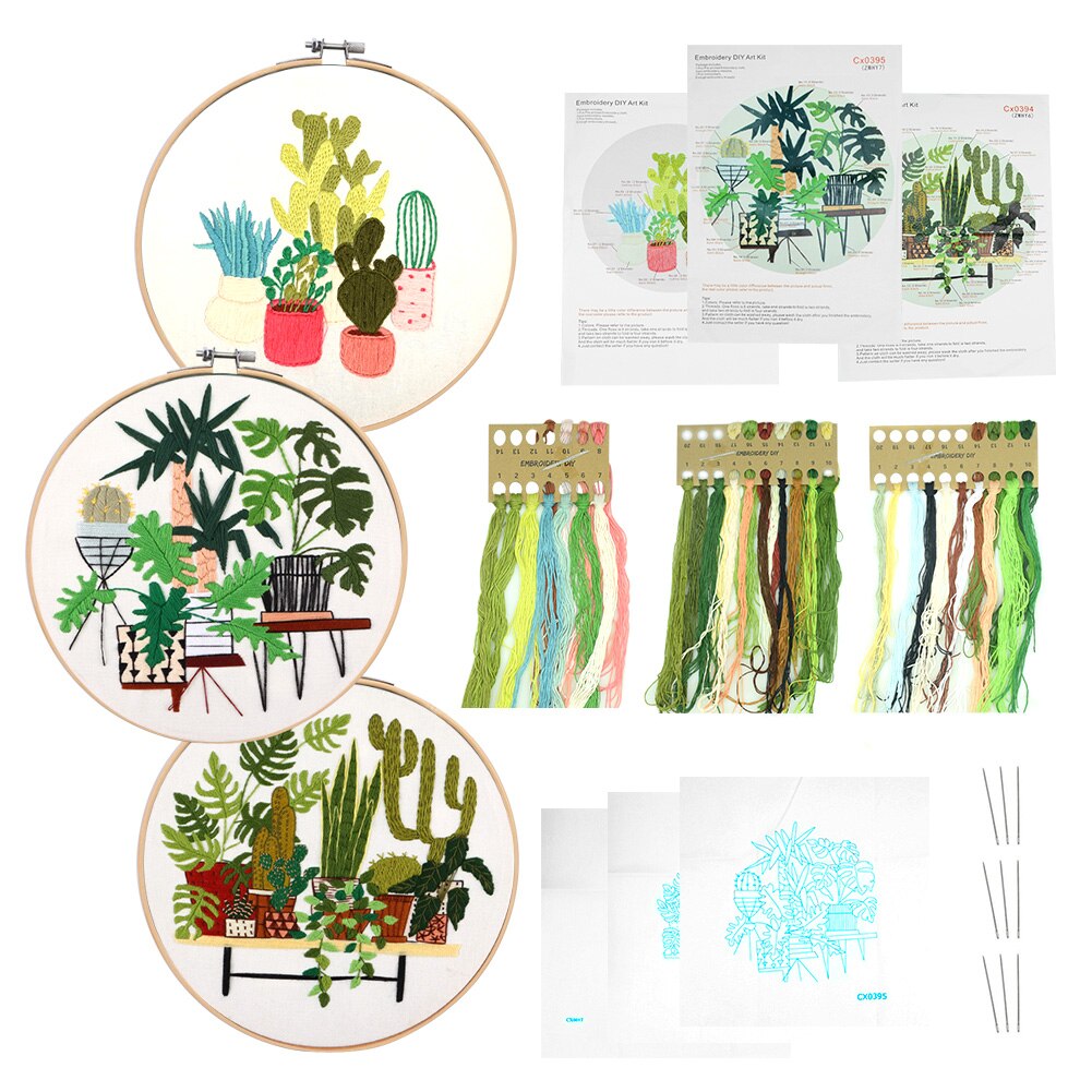 Botanical garden Handwork Plants Pattern Threads Tools Home Decoration Cross Stitch Embroidery DIY Starter Kit Ribbon Painting