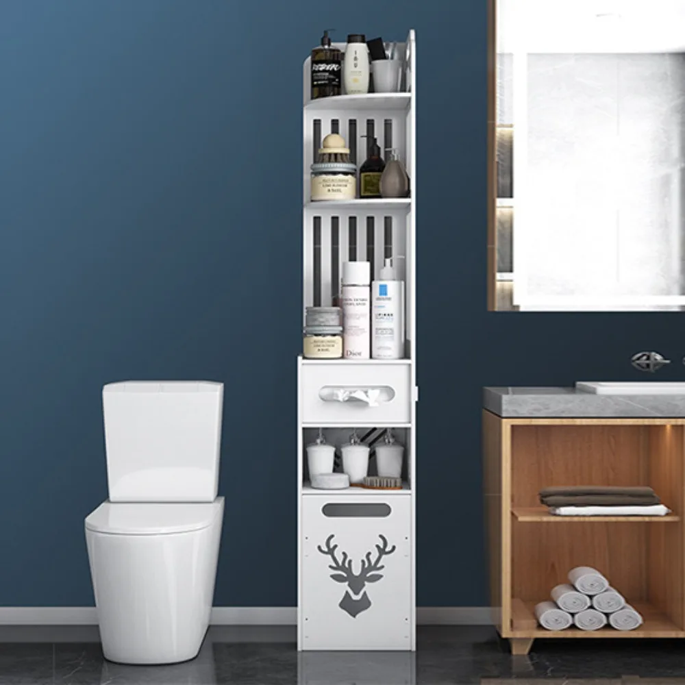 Badezimmer-Aufbewahrungsschrank, mehrschichtiger Toilettenkantenschrank, Aufbewahrungsregal mit schmaler Naht und hoher Kapazität, Aufbewahrungsregal für Haushalt und Badezimmer