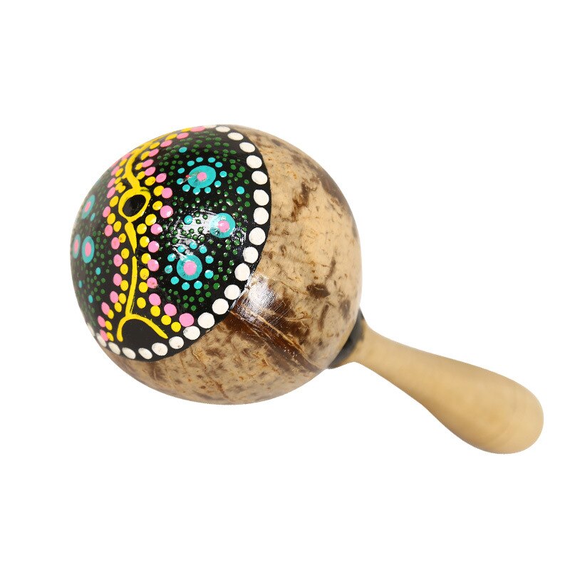 Maracas de madera de cáscara de coco maraca de arena agitador con patrones bonitos percusión instrumento Musical juguetes al azar): Default Title