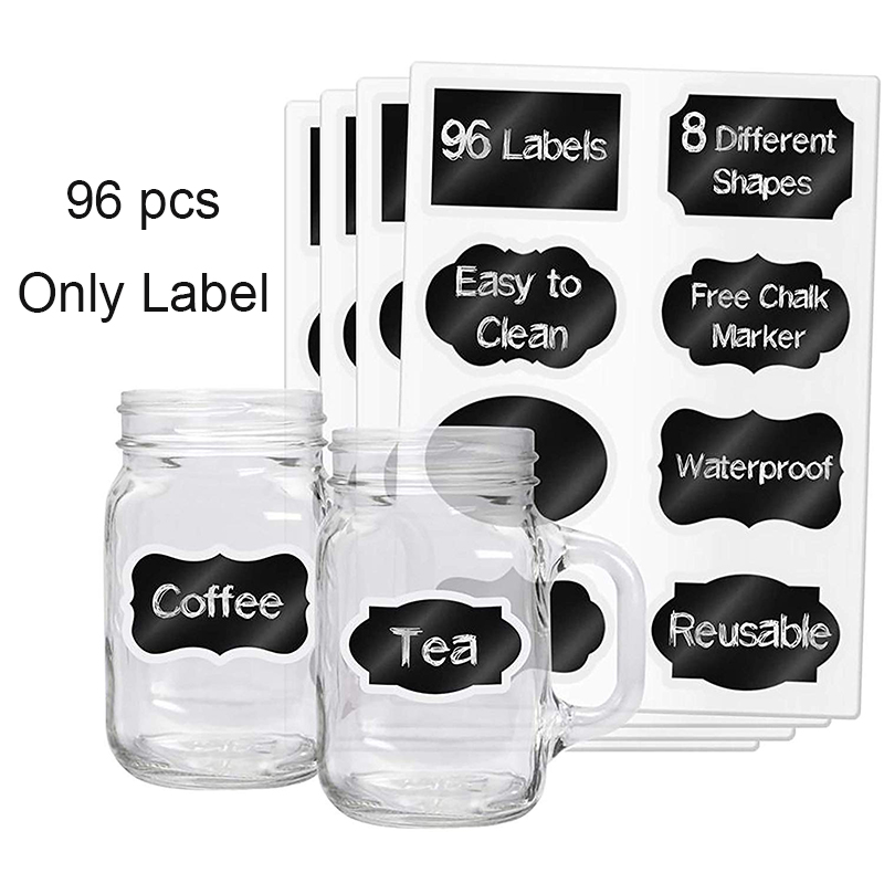 96 Stks/set Diy Pvc Uitwisbare Wit Blackboard Sticker Waterdicht Eenvoudig Schrijven Sticker Keuken Tag Label Sticker Voor Jar