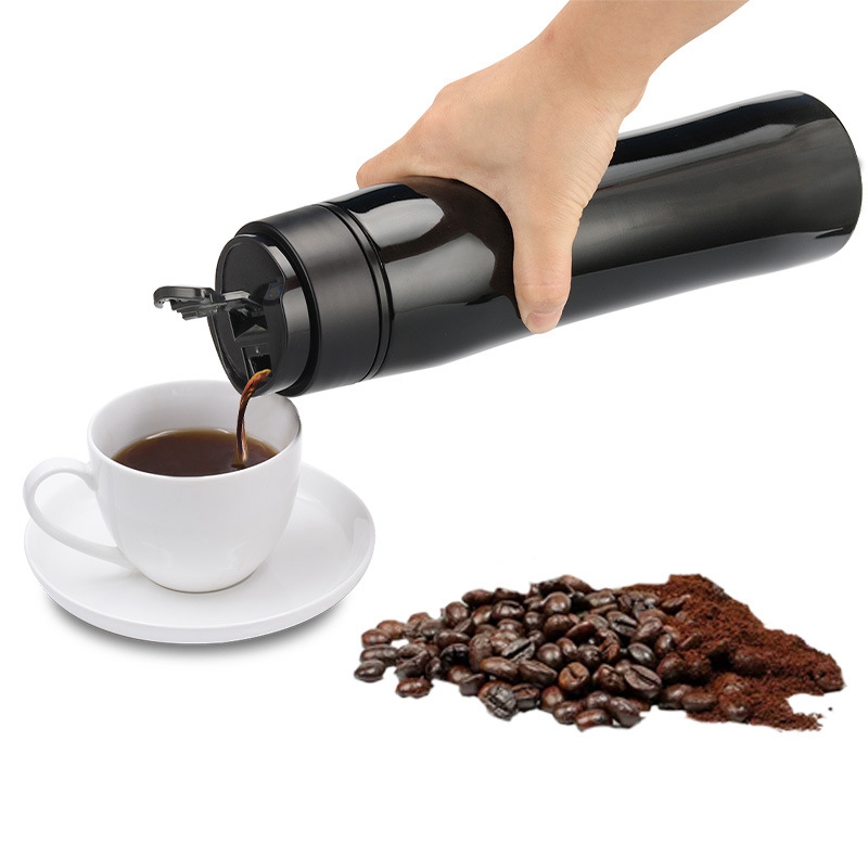 Edelstahl Tragbare Kaffee Presse Hersteller Reise mit Kaffee Kolben Filter Doppel Zauberstab Vakuum Becher Topf Silber